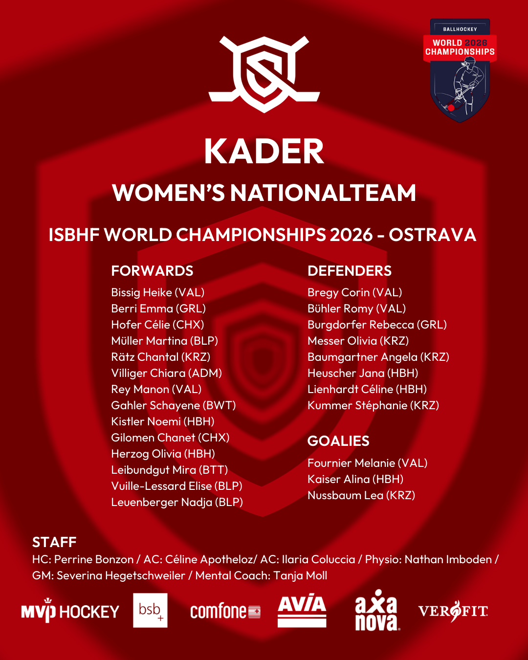 Definitives Kader des Damen-Nationalteams Swiss Streethockey für die WM in Ostrava steht fest