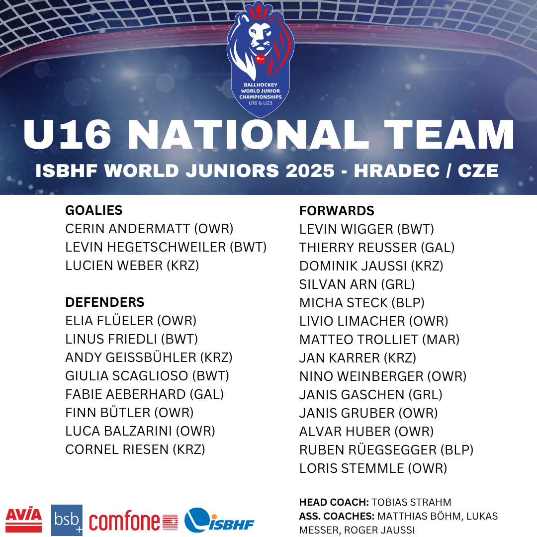 L’équipe nationale suisse des moins de 16 ans aux ISBHF World Junior Championships 2025 en République tchèque