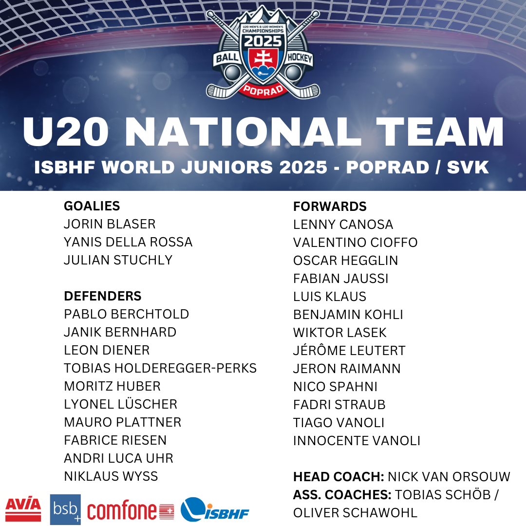L’équipe nationale suisse des moins de 20 ans lors des ISBHF Men’s World Junior Championships 2025 en Slovaquie (Poprad)